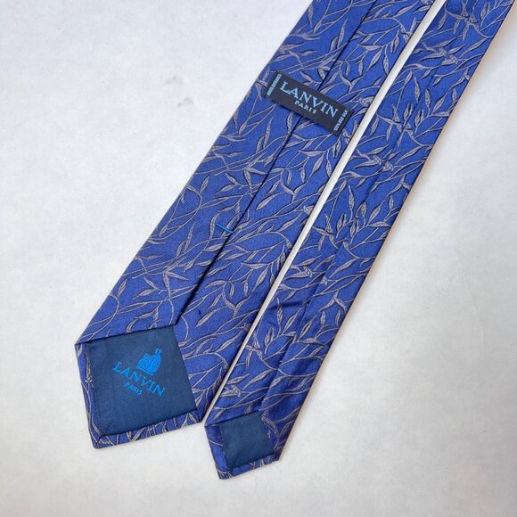 Lanvin Paris 100% Silk Tie – Blue /silver Leaf Pattern - Picture 2 of 3